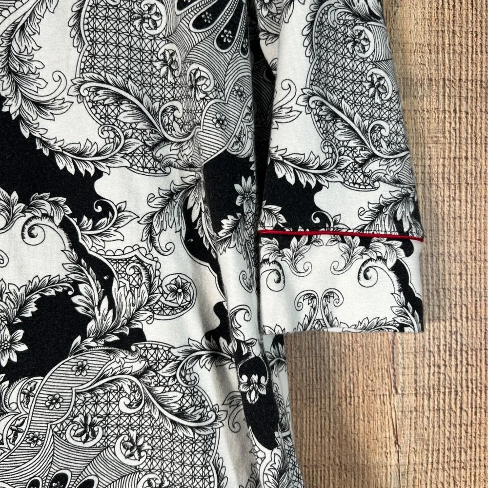 Soma Black White Paisley Sleep Shirt Nightgown Red Trim Loungewear M Nightie